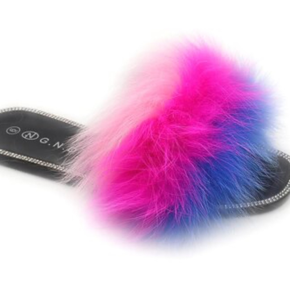 Jelly fur slipper with ringstone ds30